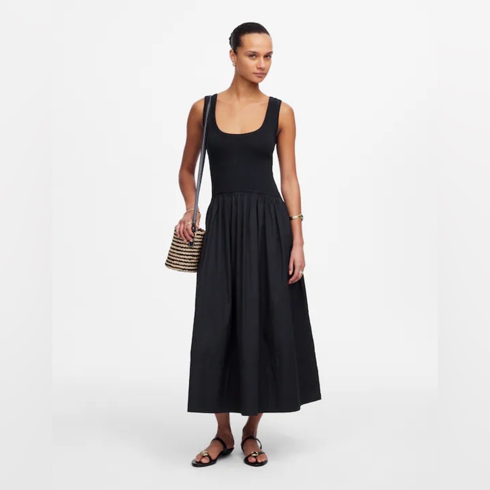 Madewell Mixed Poplin Scoopneck Maxi In Black Dress Size L